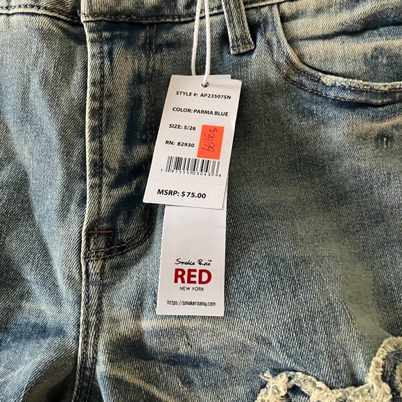 Smoke Rise Red Jeans Size 5/26 Denim Acid Wash Mid Rise Flare Curvy Fit Wide Leg - Picture 10 of 12